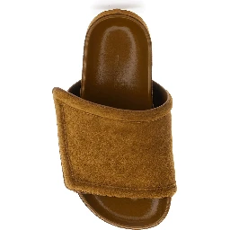 Brown sandals with adjustable velcro strap in suede for women