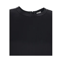 Black Crew Neck Blouse with Hidden Zip Closure on the Back in viscose for Women