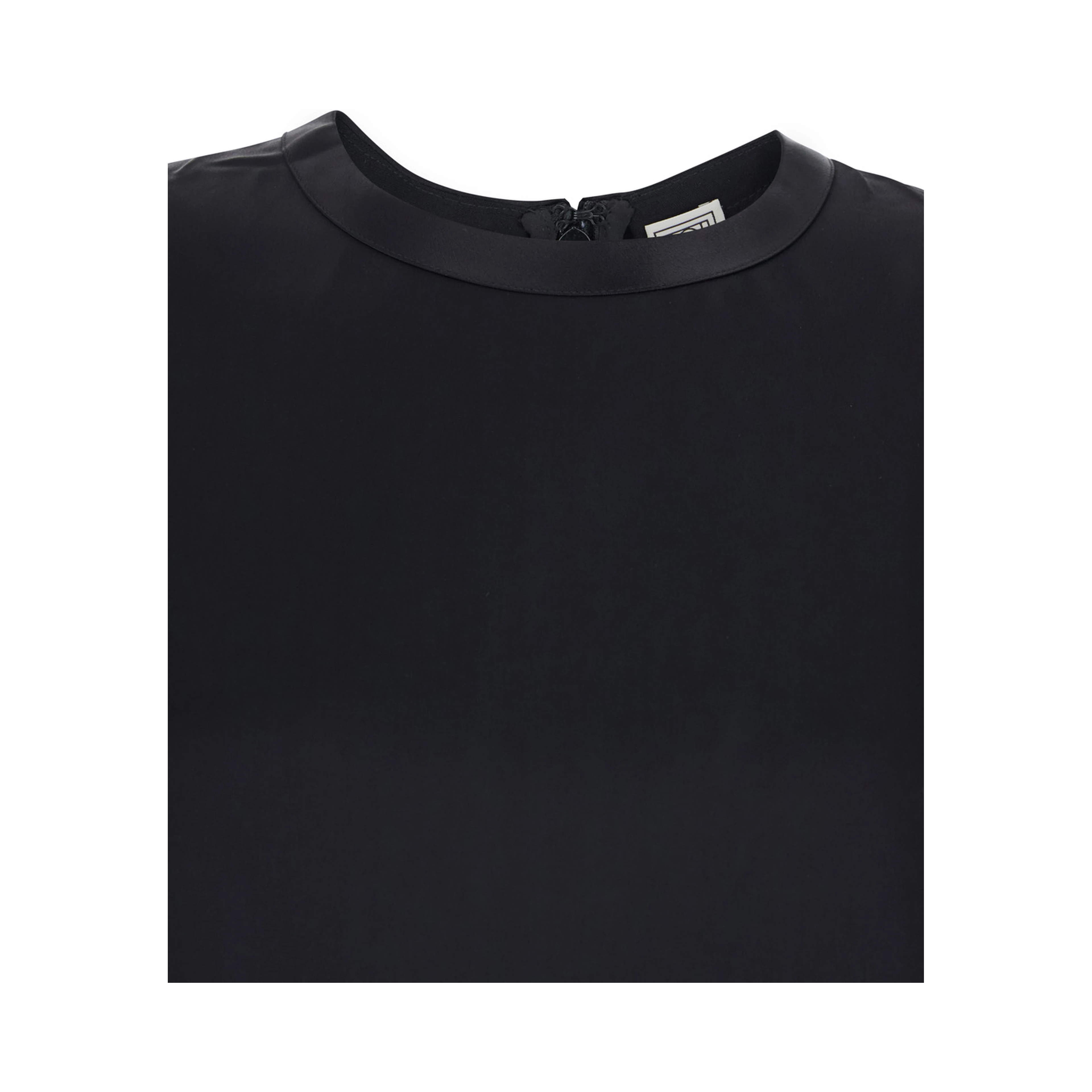 Black Crew Neck Blouse with Hidden Zip Closure on the Back in viscose for Women