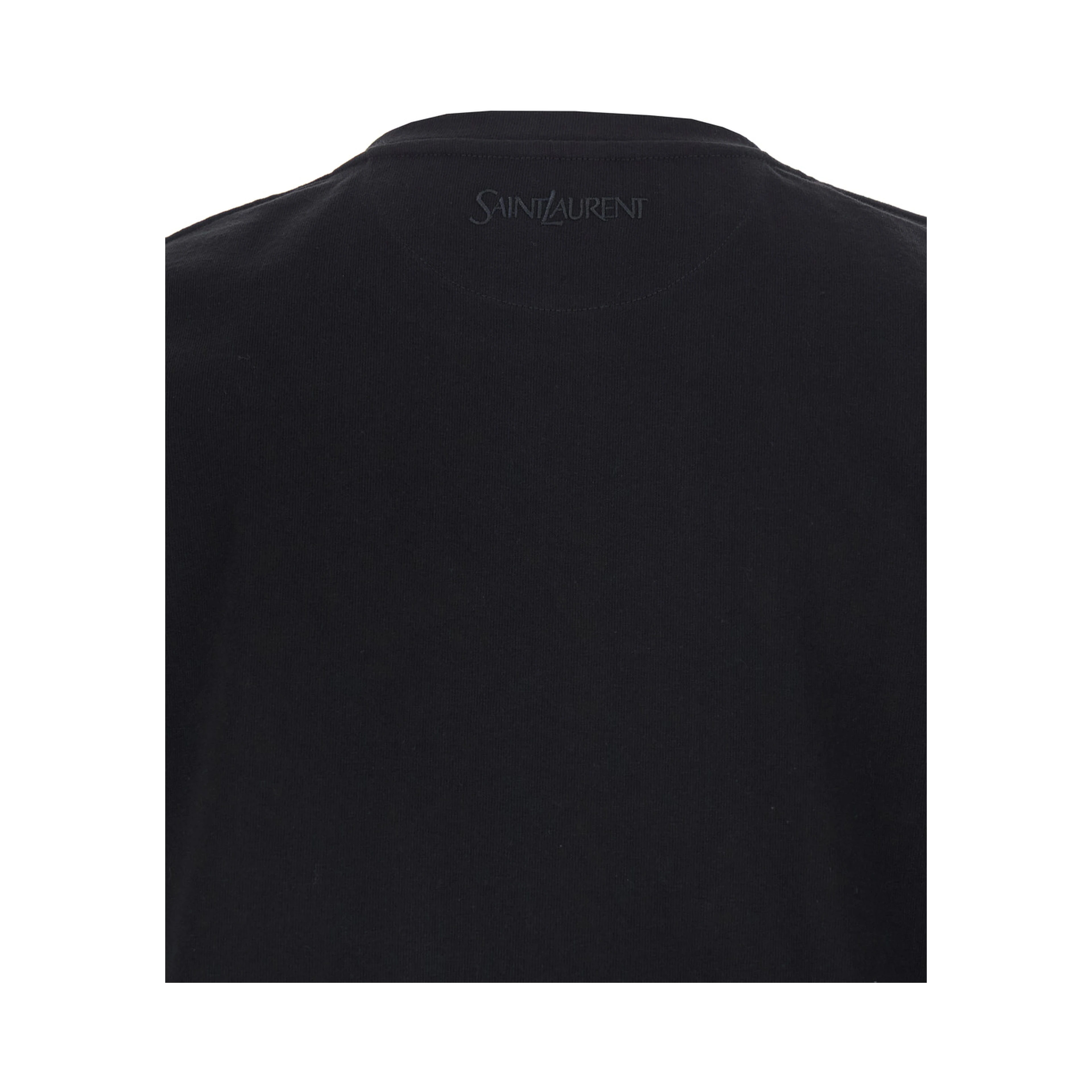 Black Crew Neck T-Shirt with Embroidered Logo on the Back in Cotton for Men