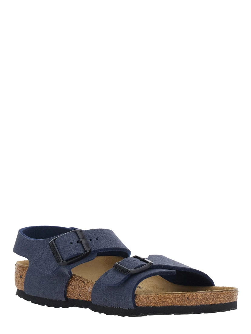 New York Blue Sandals with Rounded Toe and Buckle Closure in Birko-Flor for Boys