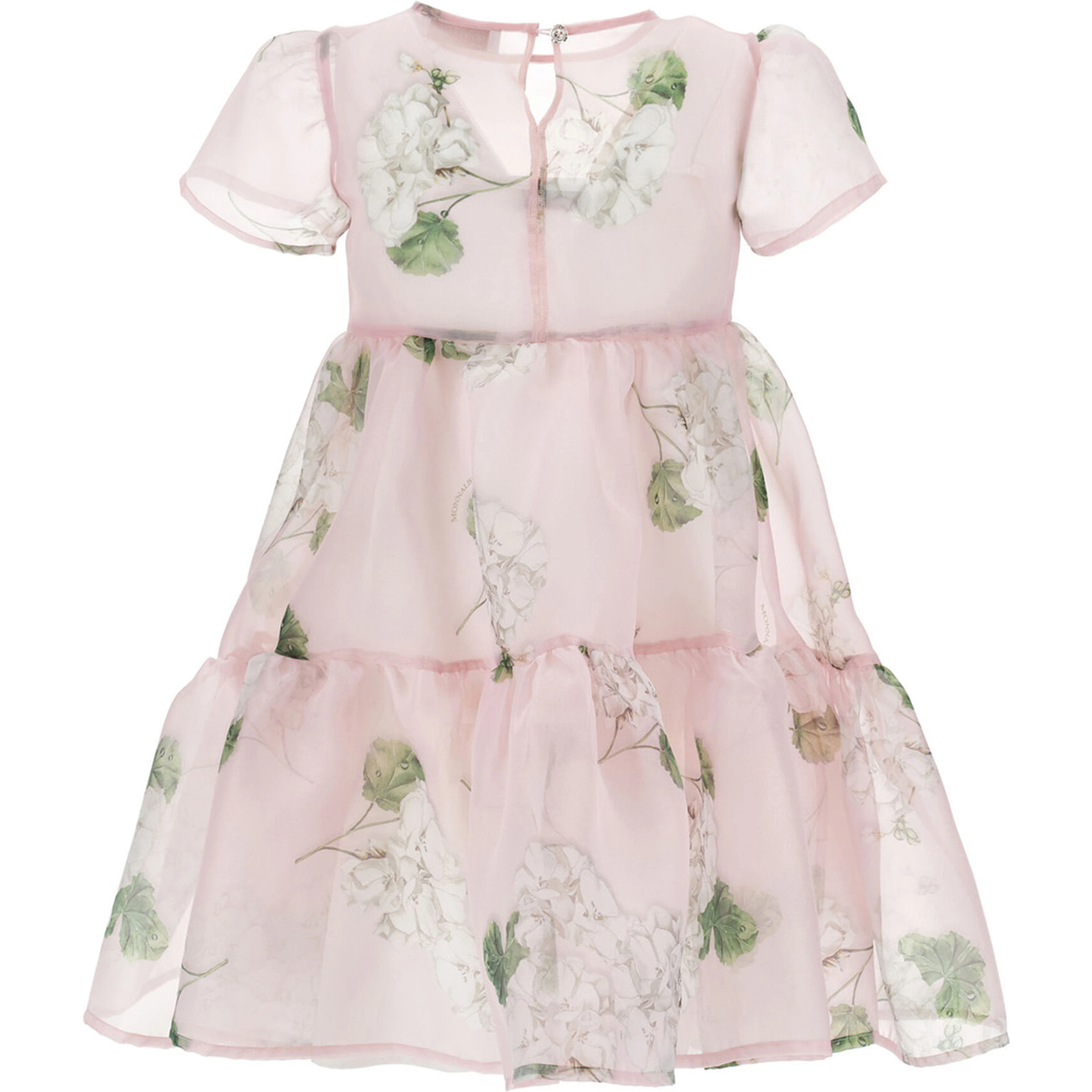Pink Dress with Semi-Transparent Design and All-Over Floral Motif in Cotton Girls