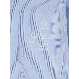 Light Blue Bowling Shirt with Logo Embroidery on the Front and All-Over Stripe Motif in for Men