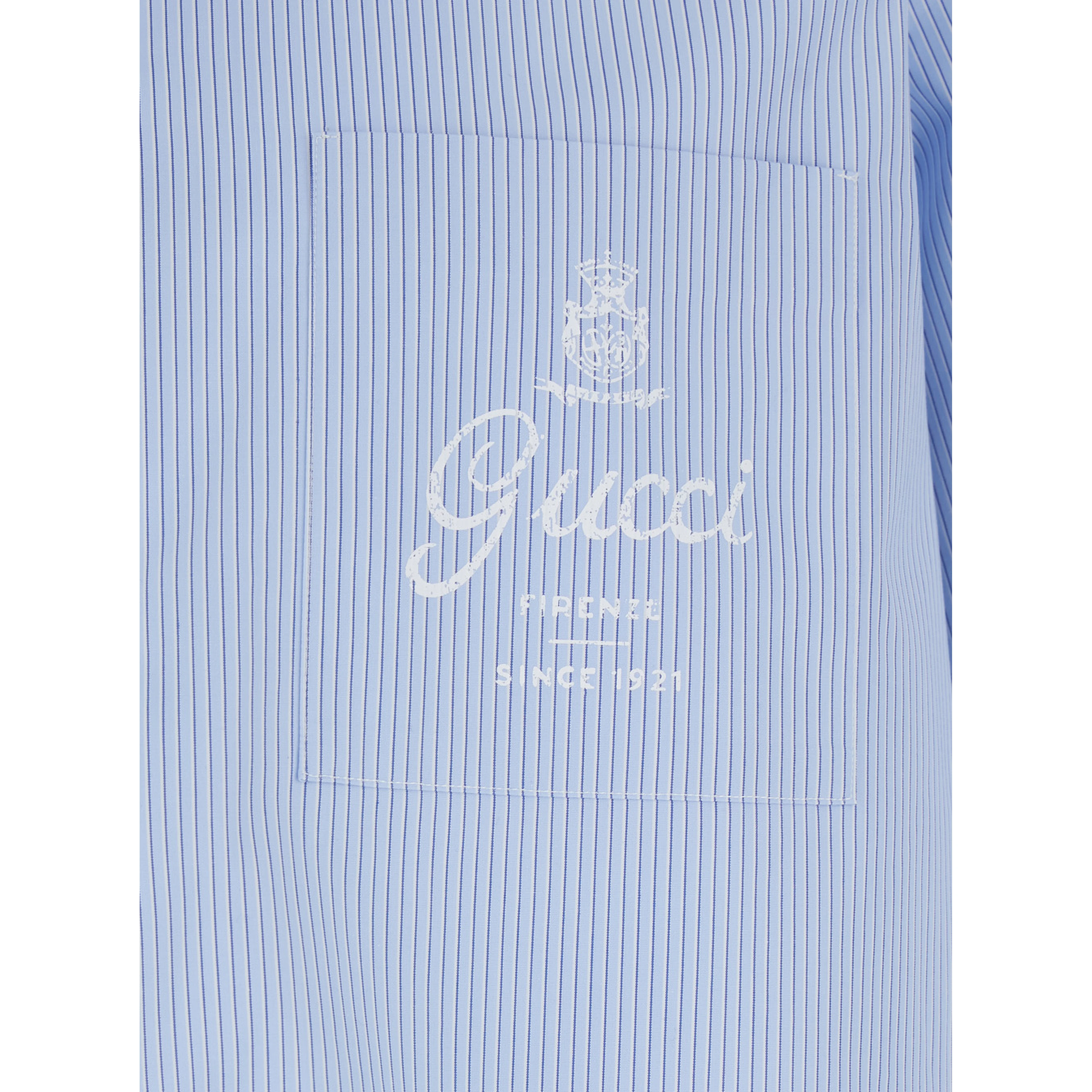 Light Blue Bowling Shirt with Logo Embroidery on the Front and All-Over Stripe Motif in for Men