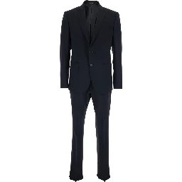 Blue Single-breasted Slim Suit with Notched Revers in  Wool for Men
