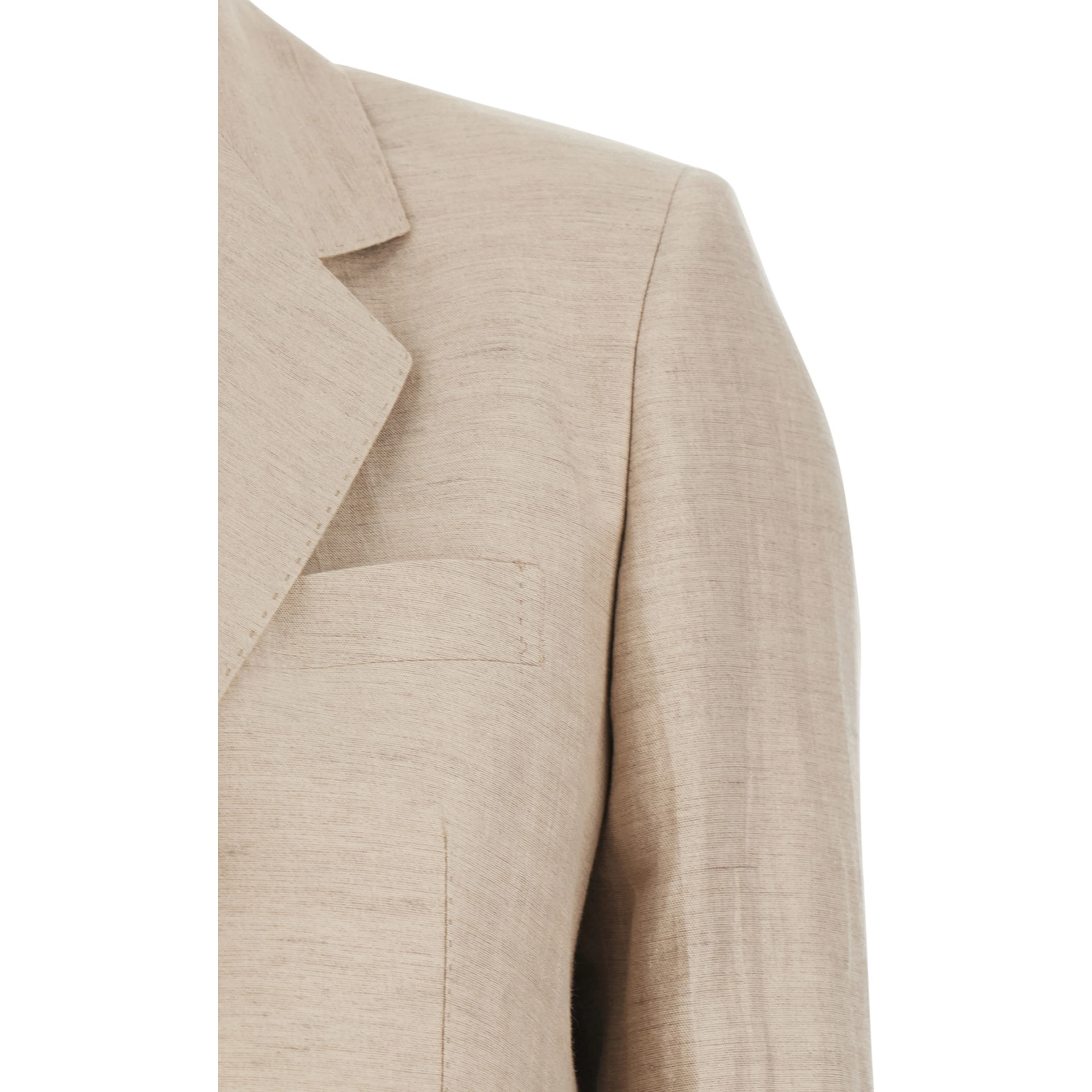 Beige Single-breasted Suit with Notched Revers in Cotton for Women