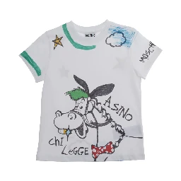 White Cotton Crew Neck T-Shirt with All-Over Print for boy