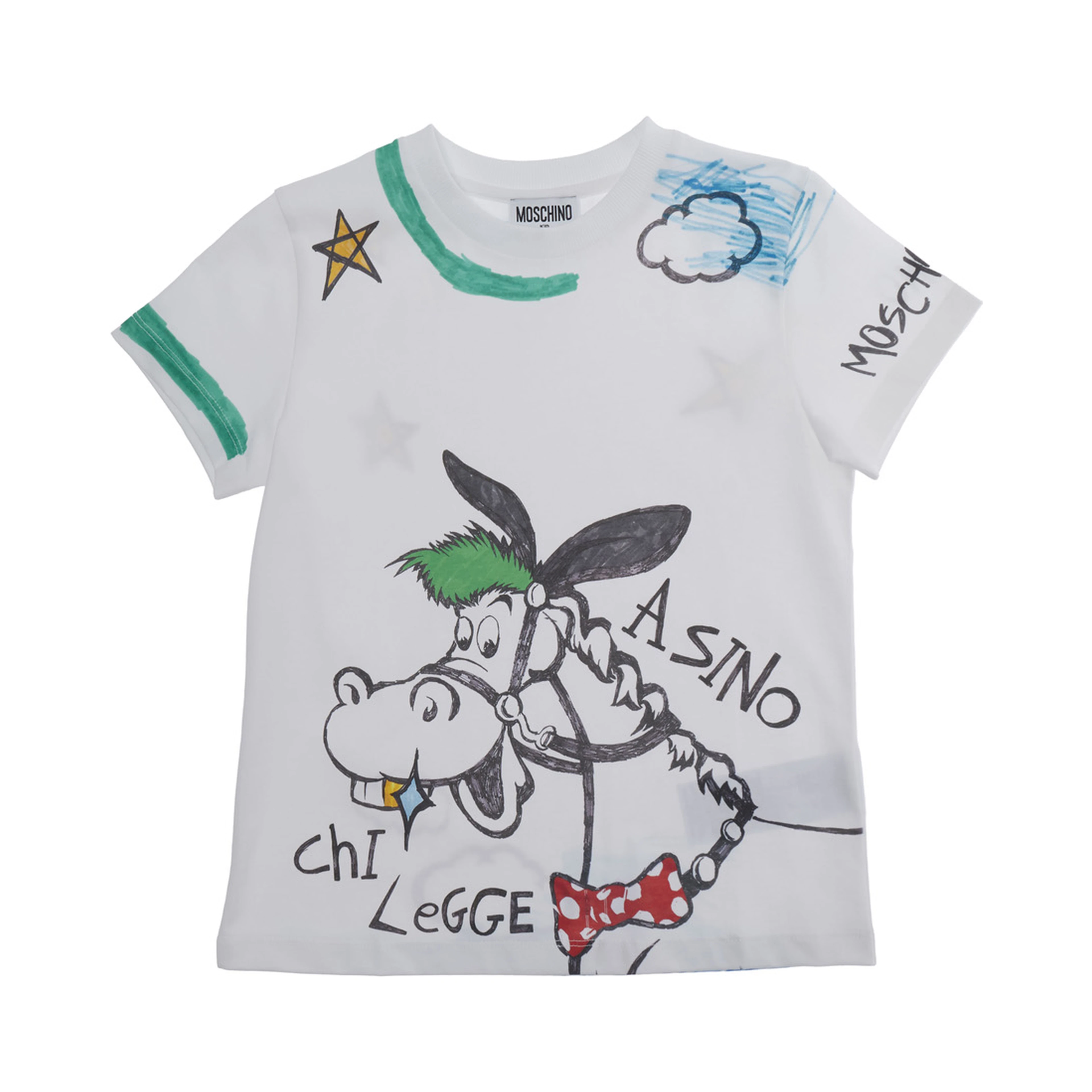White Cotton Crew Neck T-Shirt with All-Over Print for boy