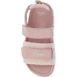 Pink Sandals with Velcro Closure and Logo Patch on the Front in Leather Girl
