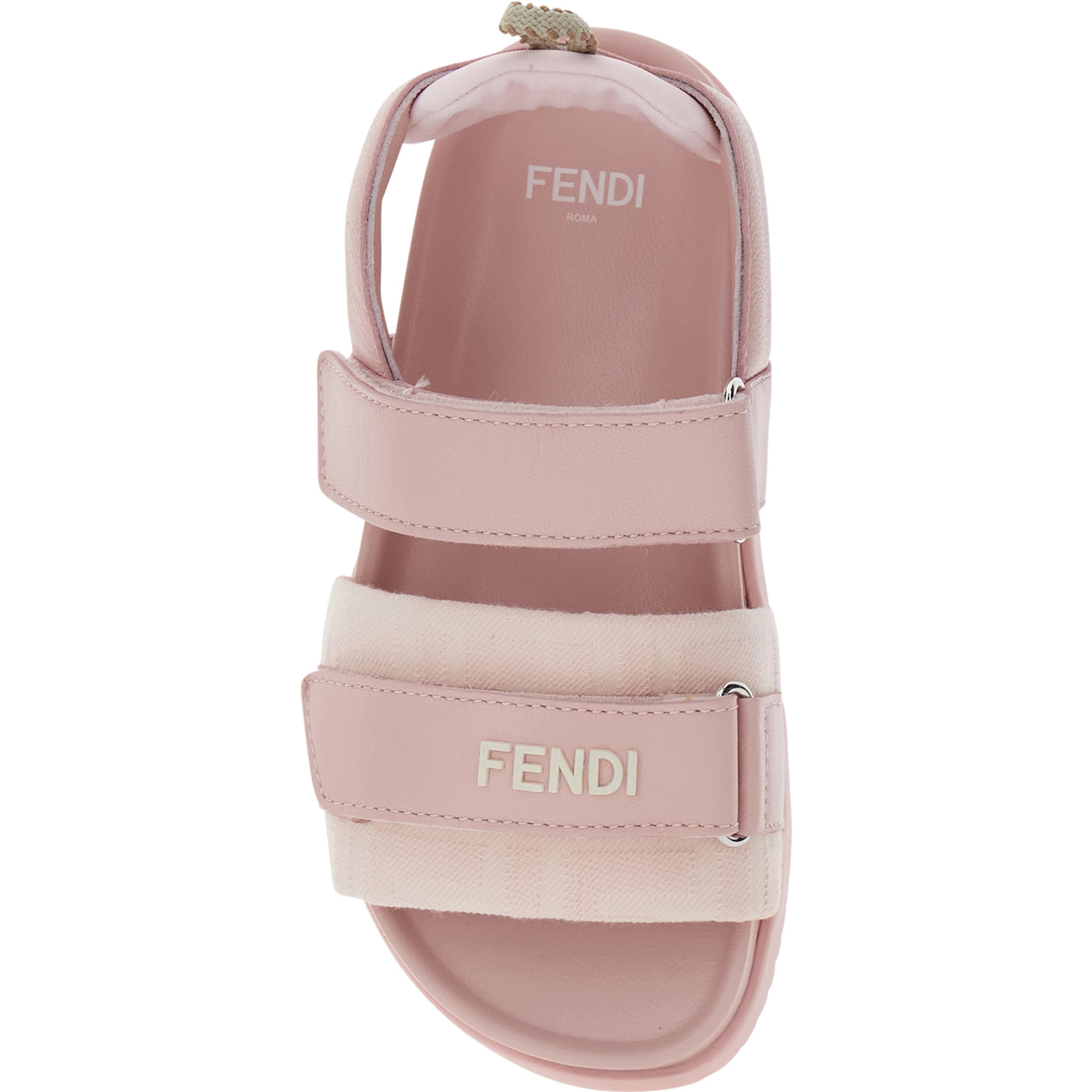 Pink Sandals with Velcro Closure and Logo Patch on the Front in Leather Girl