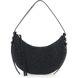 Romy Half Moon Black Shoulder Bag with Adjustable and Removable Strap and Half Moon Design in Hammered Leather for Women