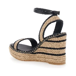BERA Beige Wedges with Ankle Strap and High Wedge Heel in Fabric for Women