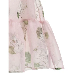 Pink Dress with Semi-Transparent Design and All-Over Floral Motif in Cotton Girls