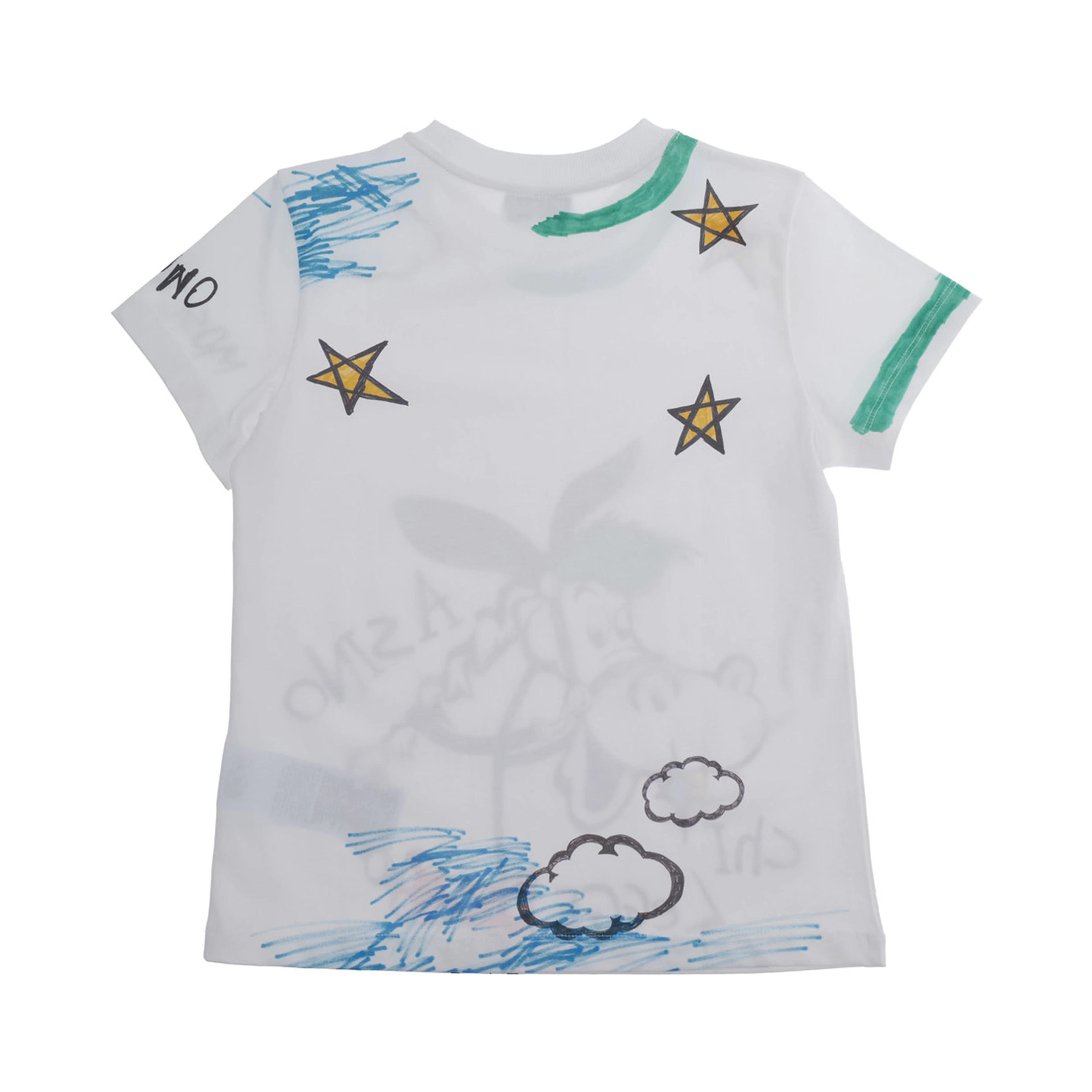 White Cotton Crew Neck T-Shirt with All-Over Print for boy