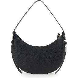 Romy Half Moon Black Shoulder Bag with Adjustable and Removable Strap and Half Moon Design in Hammered Leather for Women