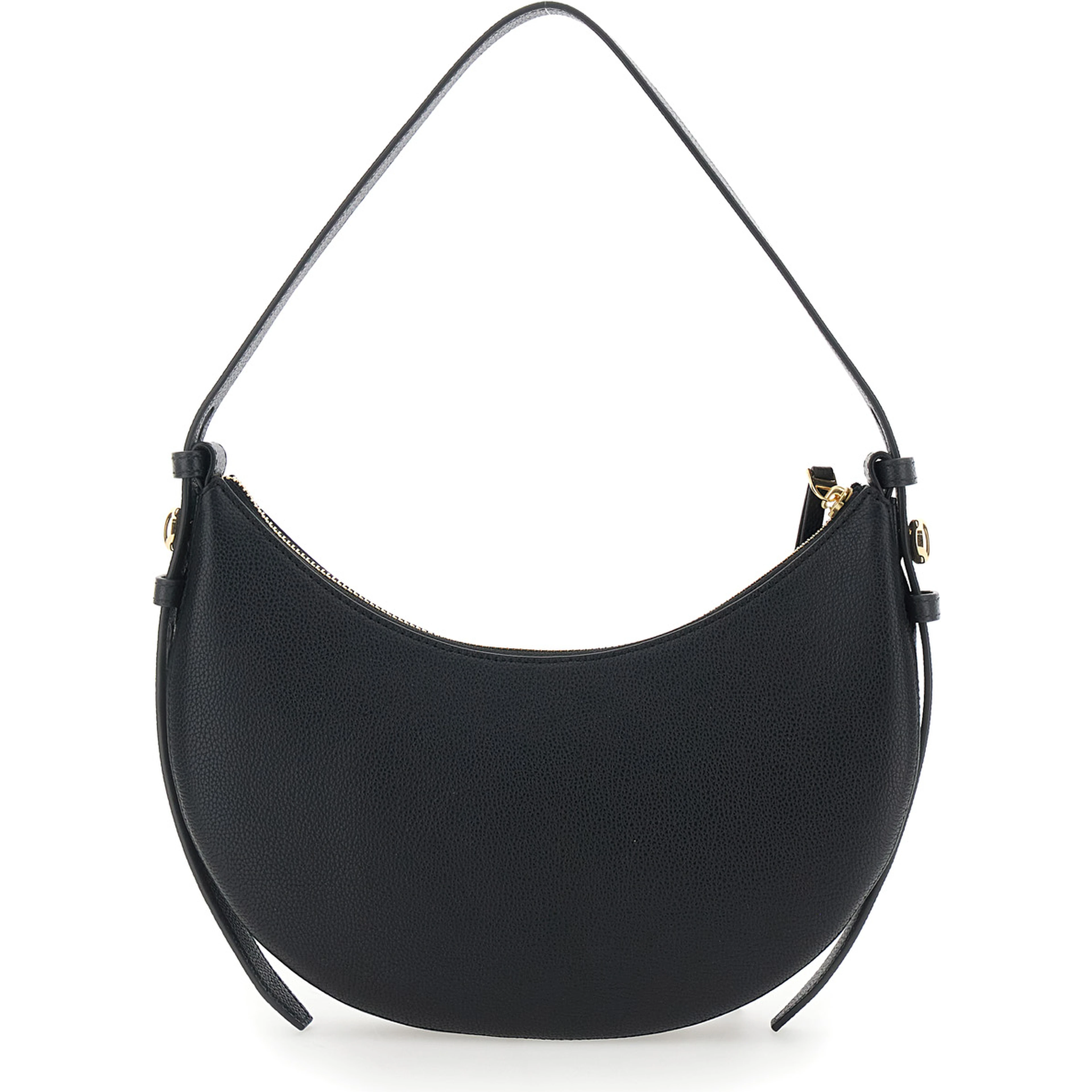 Romy Half Moon Black Shoulder Bag with Adjustable and Removable Strap and Half Moon Design in Hammered Leather for Women