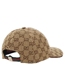 Beige Baseball Cap with Curved Brim and GG All-Over Motif in Fabric Woman