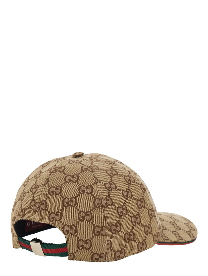 Beige Baseball Cap with Curved Brim and GG All-Over Motif in Fabric Woman