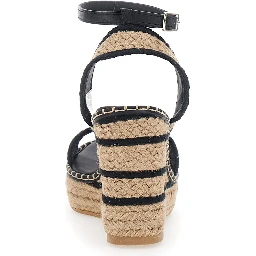 BERA Beige Wedges with Ankle Strap and High Wedge Heel in Fabric for Women