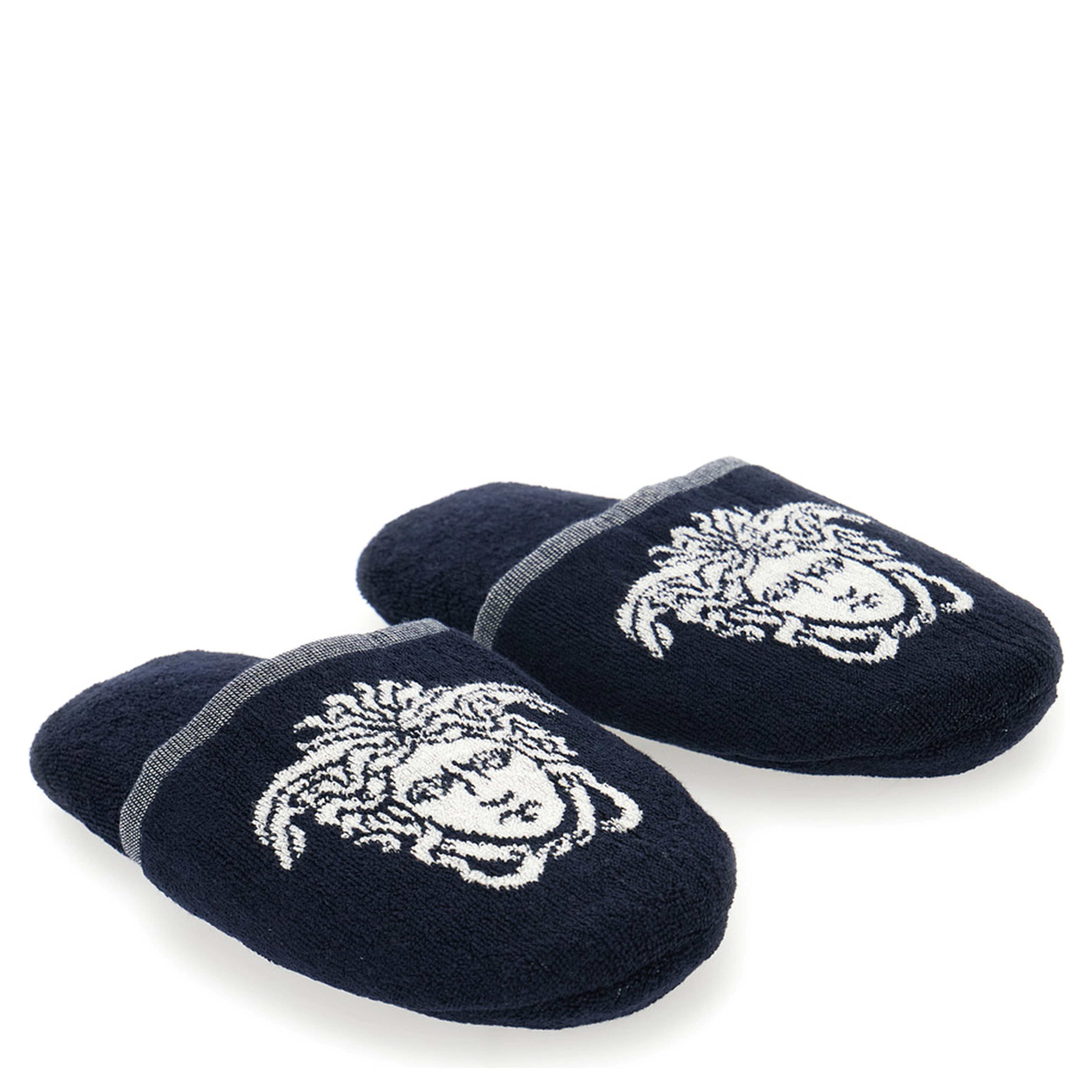 Slippers Terry with Medusa Embroidery in Blue Cotton Unisex