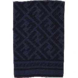 Blue Scarf with FF Motif All-Over in Wool and Silk Blend for Men