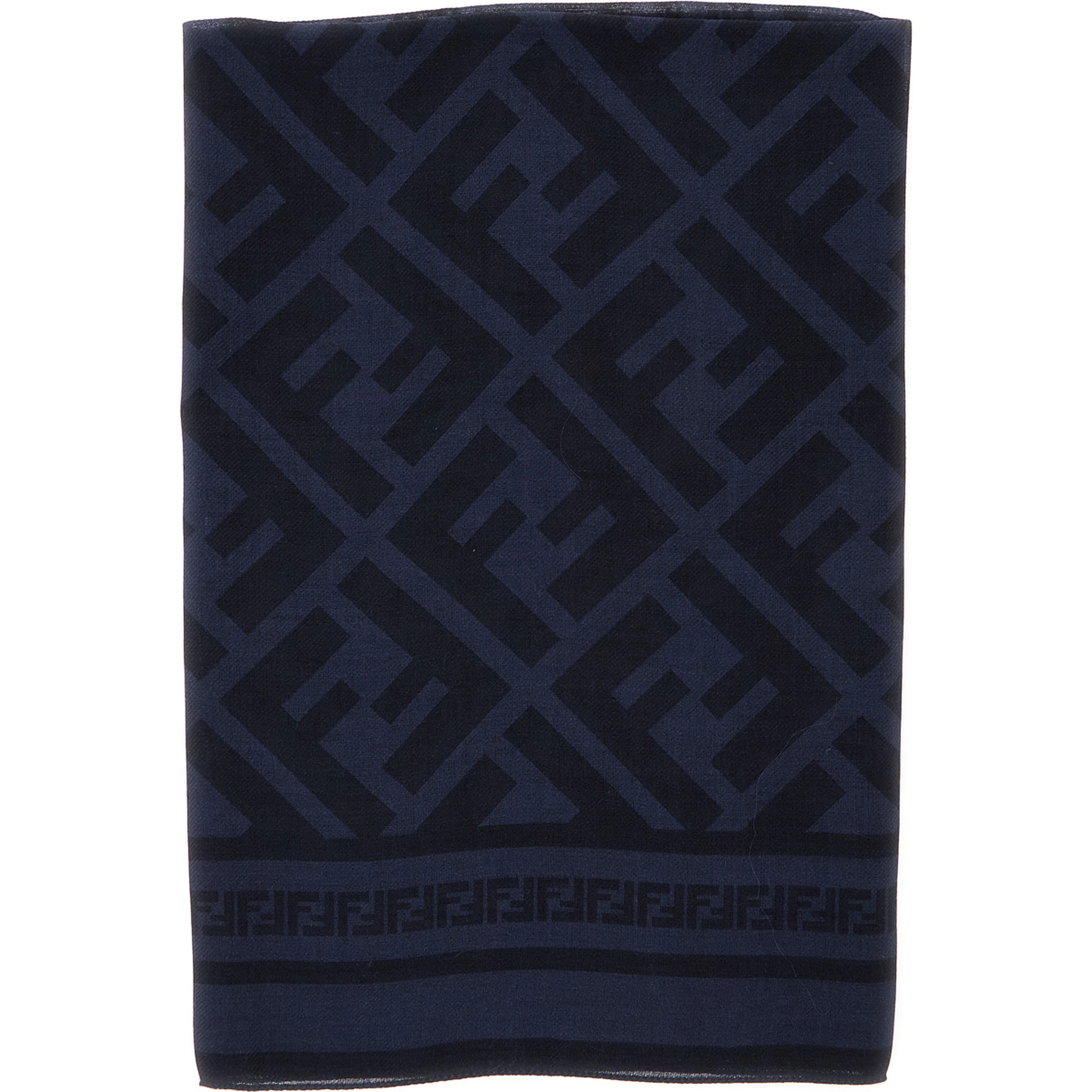 Blue Scarf with FF Motif All-Over in Wool and Silk Blend for Men
