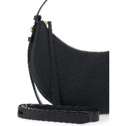 Romy Half Moon Black Shoulder Bag with Adjustable and Removable Strap and Half Moon Design in Hammered Leather for Women