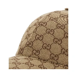 Beige Baseball Cap with Curved Brim and GG All-Over Motif in Fabric Woman