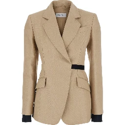 Fionda Beige Linen Jacket with Notched Revers and Adjustable Waist Belt Woman
