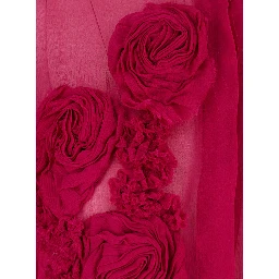Fuchsia Shirt with Mandarin Collar and 3D Floral Embroidery All-Over in Silk for Women