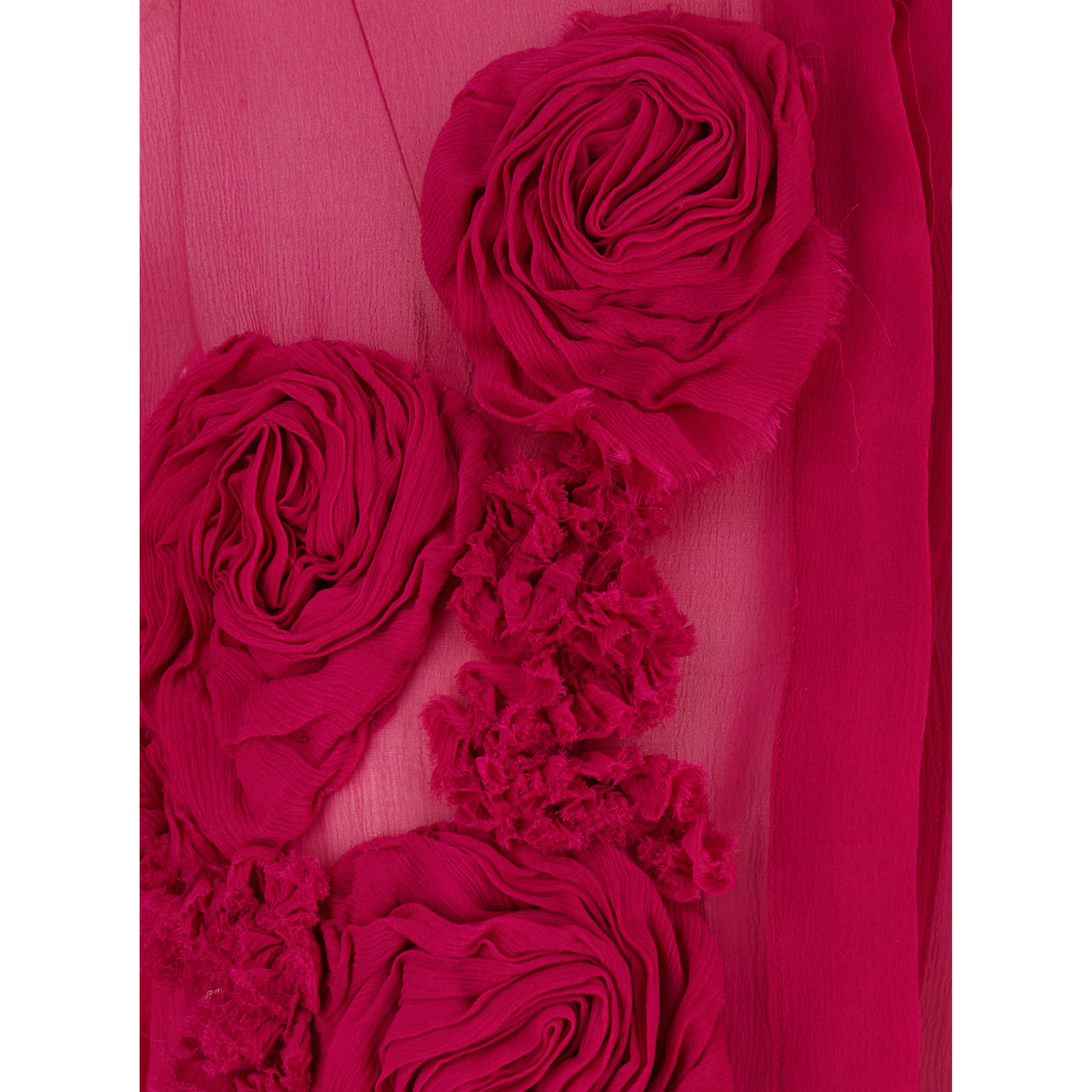 Fuchsia Shirt with Mandarin Collar and 3D Floral Embroidery All-Over in Silk for Women