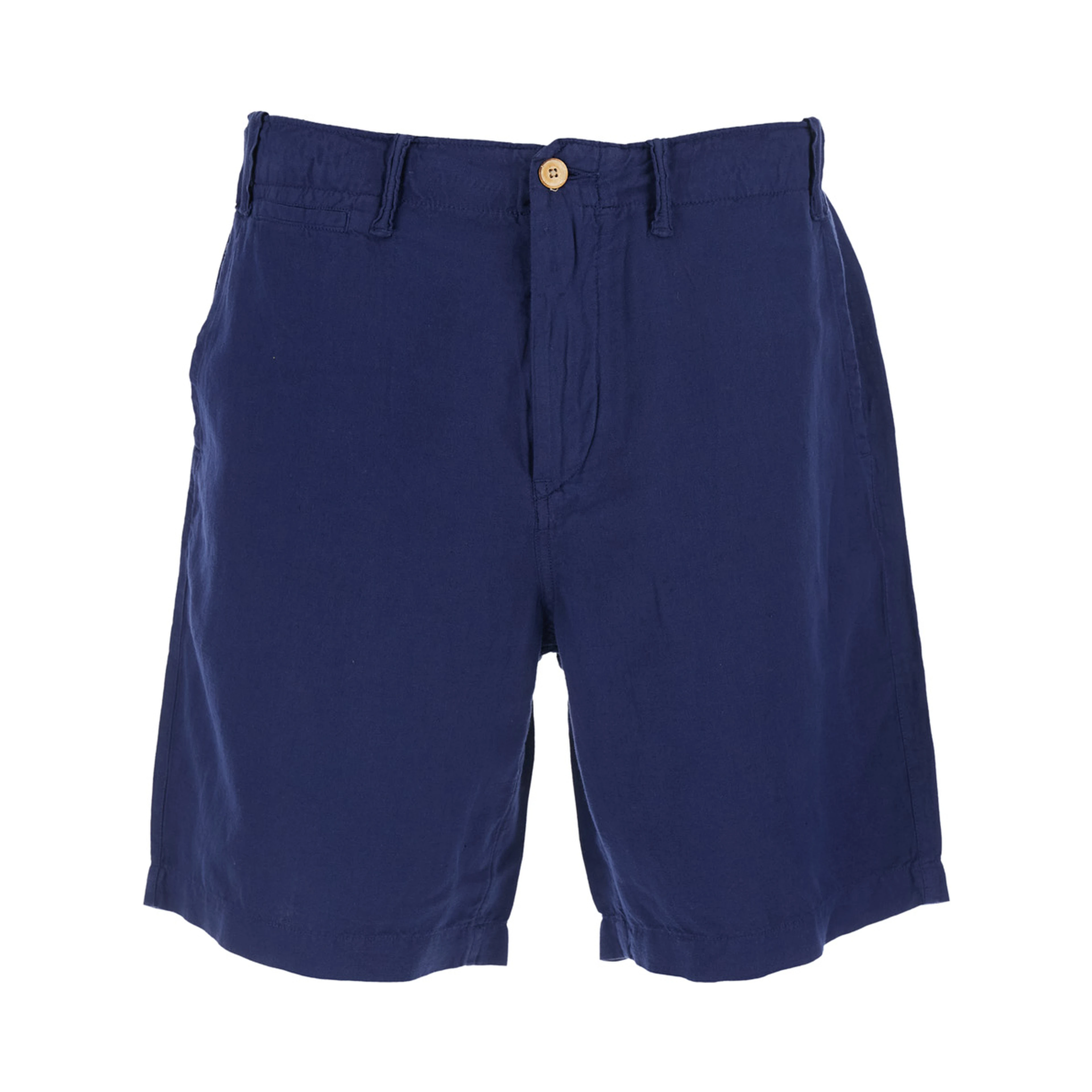 Blue Bermuda with Side Pockets and logo patch on the back in Linen and Cotton Blend Men