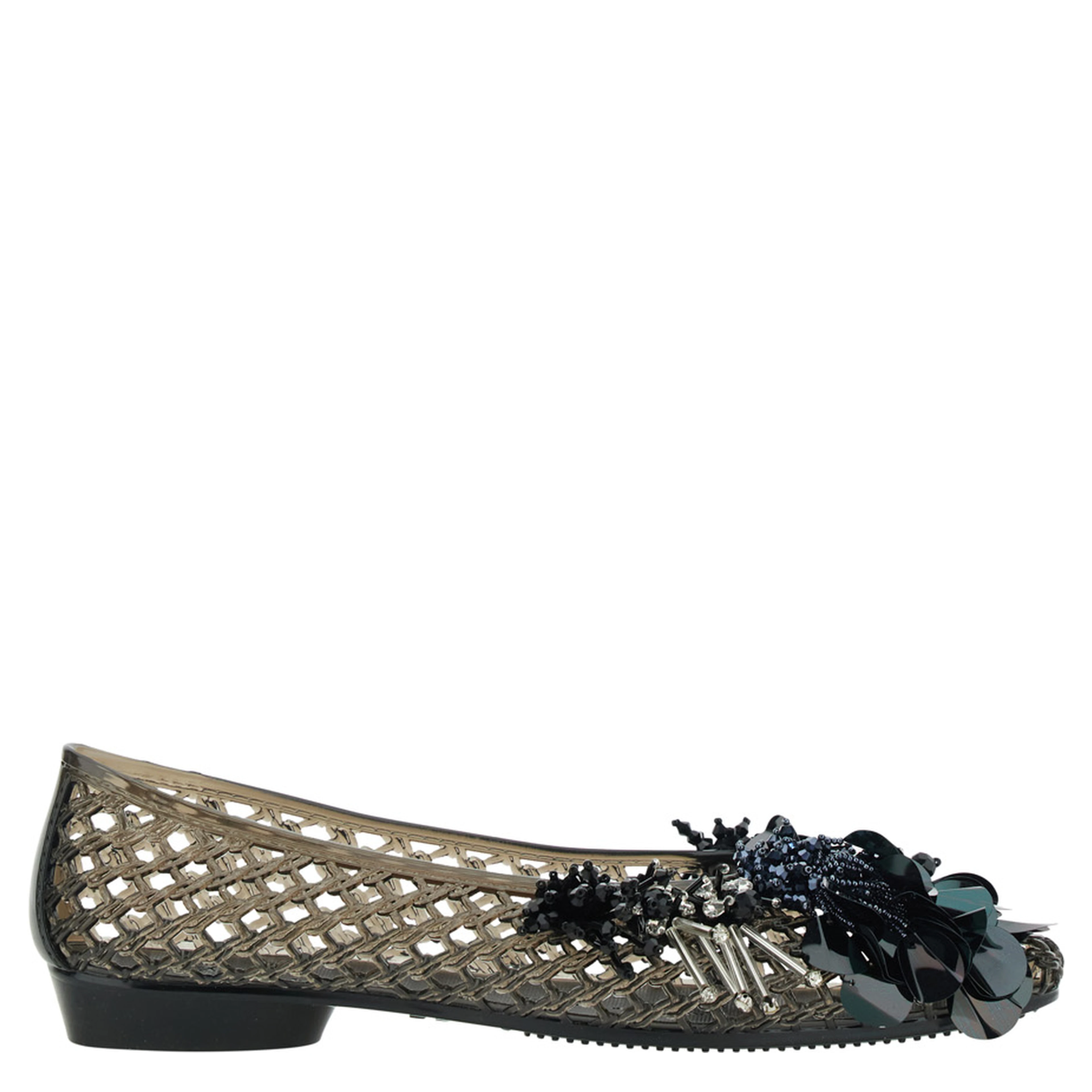 Glam Jelly Black Ballet shoes with Rhinestone Details on the Front in Tech Fabric Women