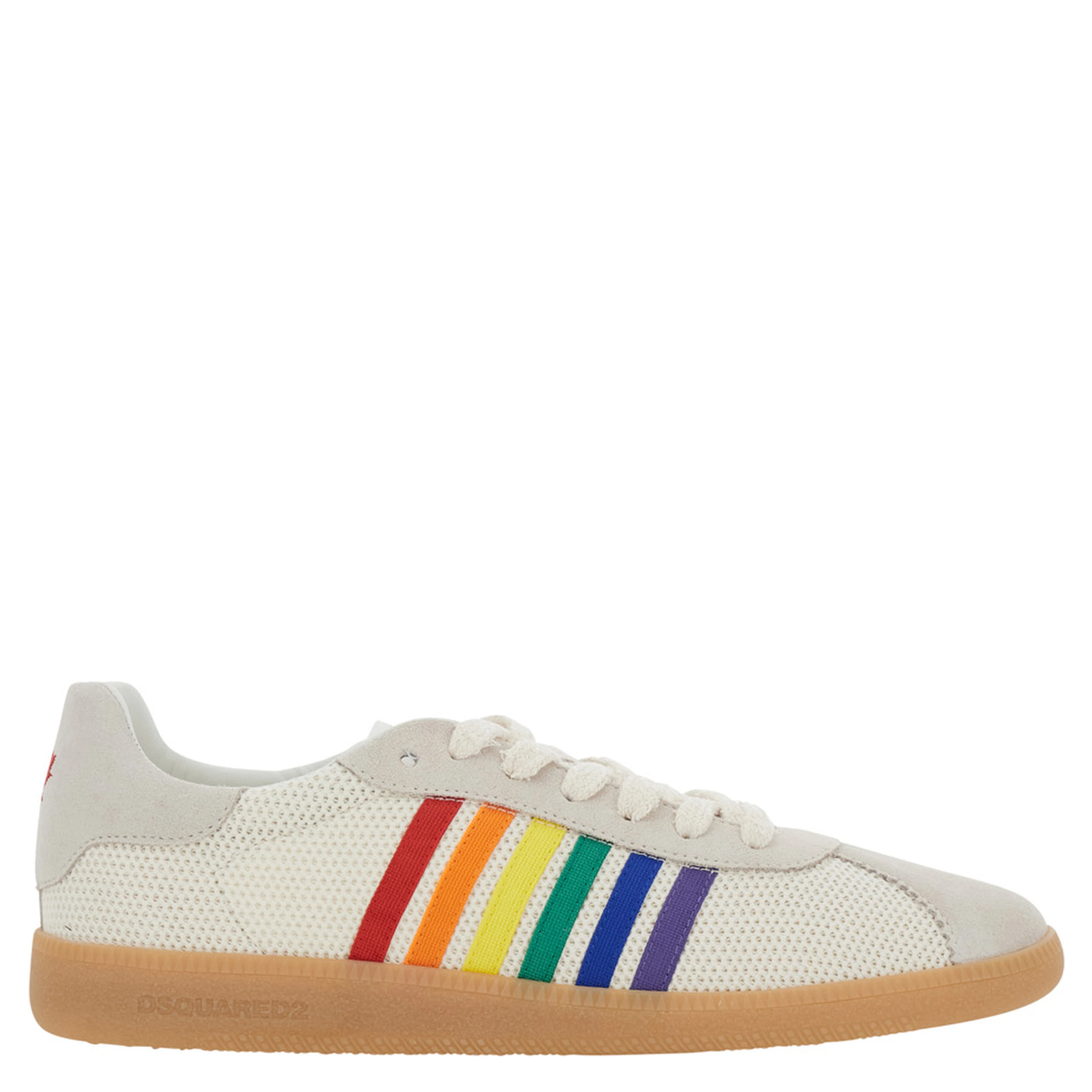 Multicolor Sneaker with Logo Lettering Embroidery on the Tongue and Striped Details on the Side in Leather and Fabric for Men