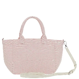 Pink Small Tote Bag with Raspberry Print and Logo Lettering on the Front in Cotton for Women