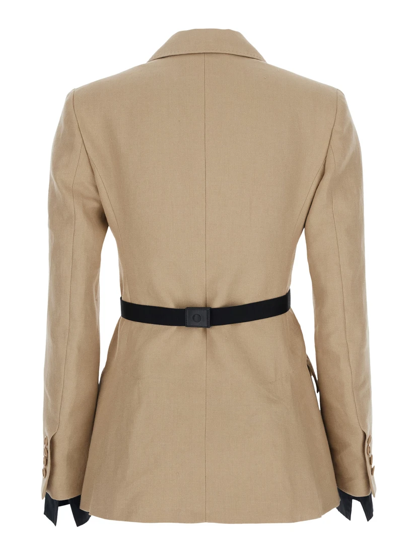 Fionda Beige Linen Jacket with Notched Revers and Adjustable Waist Belt Woman