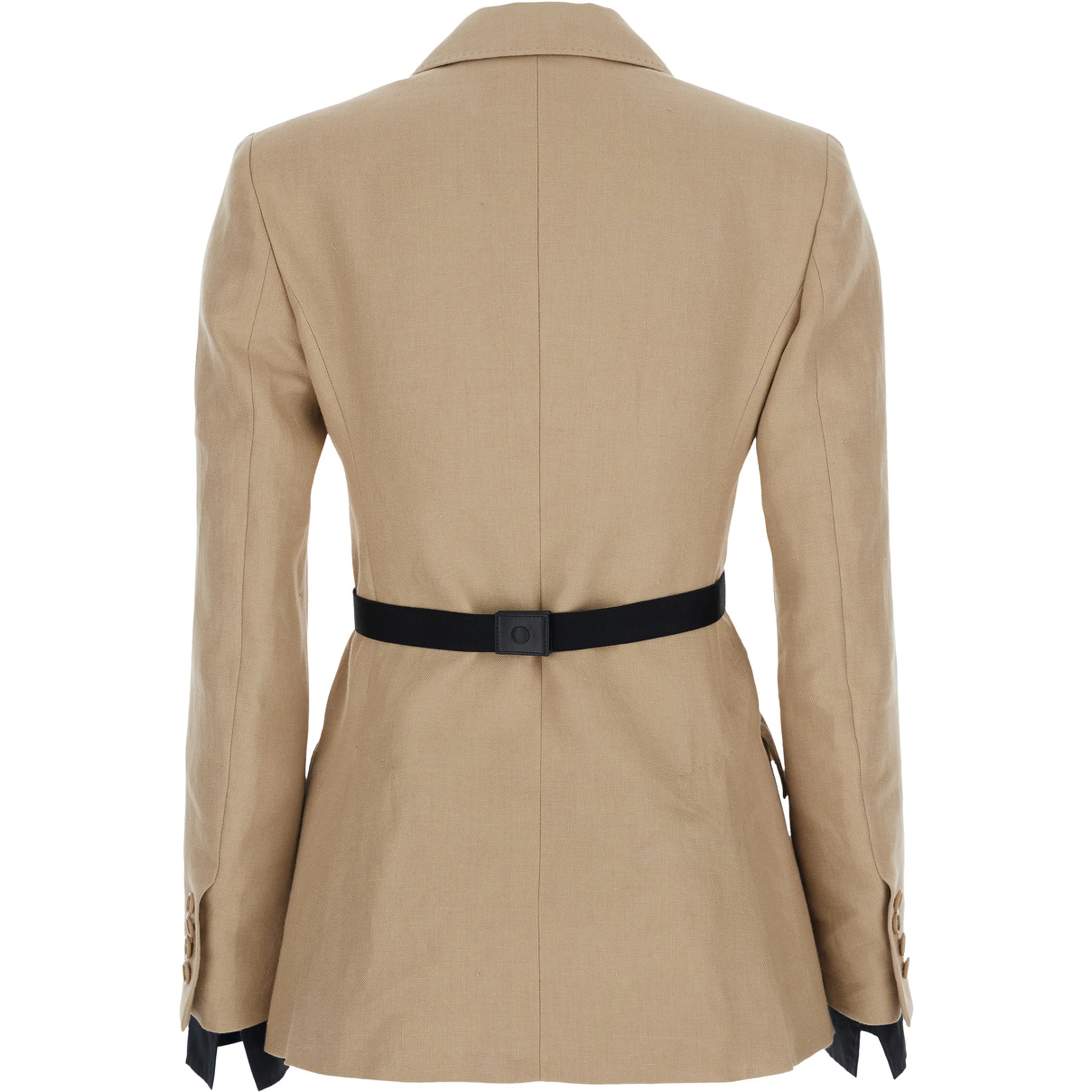 Fionda Beige Linen Jacket with Notched Revers and Adjustable Waist Belt Woman