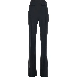 Black High-Waisted Pants with Two Flap Pockets on the Front in Tech Fabric for Women