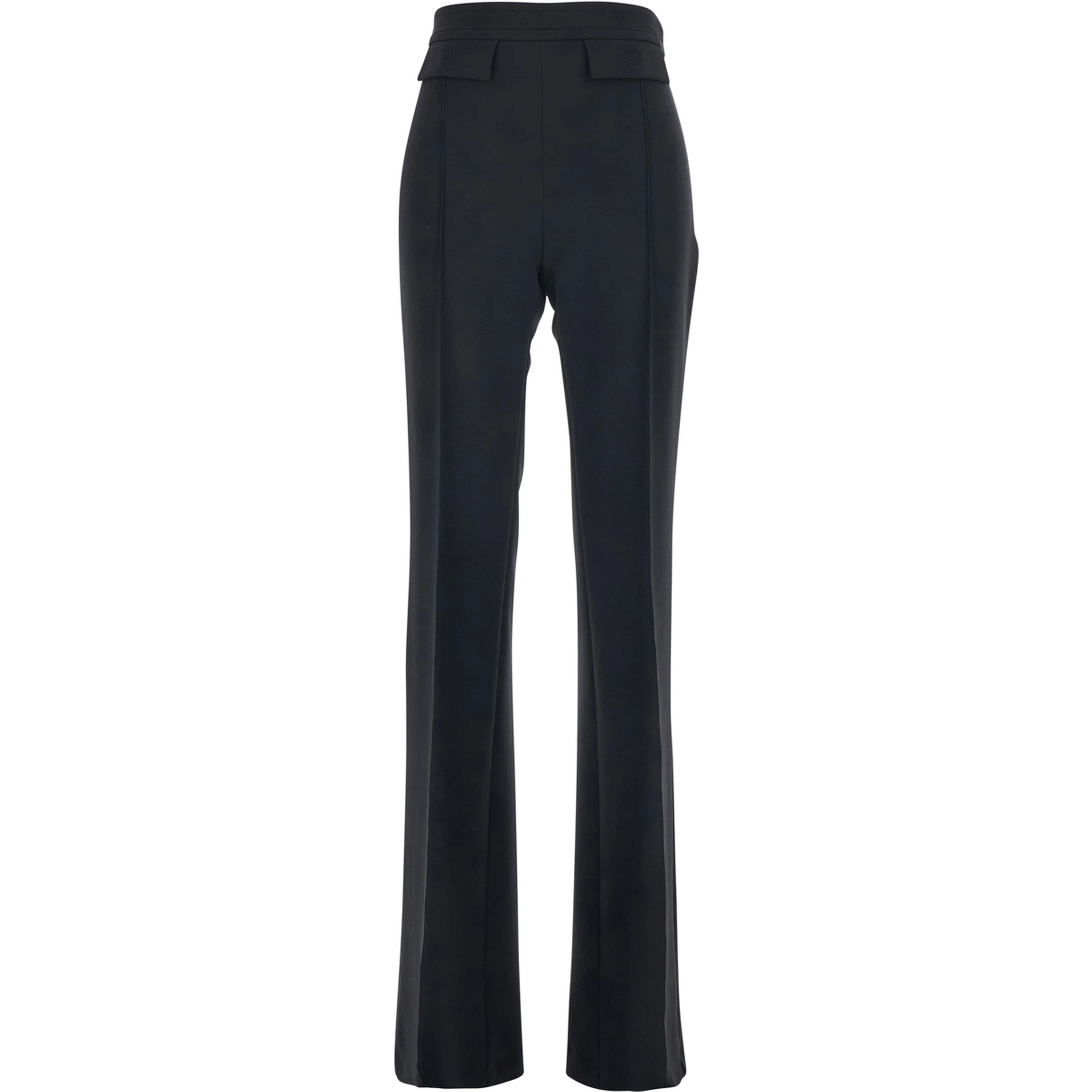 Black High-Waisted Pants with Two Flap Pockets on the Front in Tech Fabric for Women