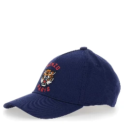 Blue Baseball Cap with Curved Brim and Logo on Front in Cotton Boy