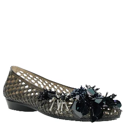 Glam Jelly Black Ballet shoes with Rhinestone Details on the Front in Tech Fabric Women