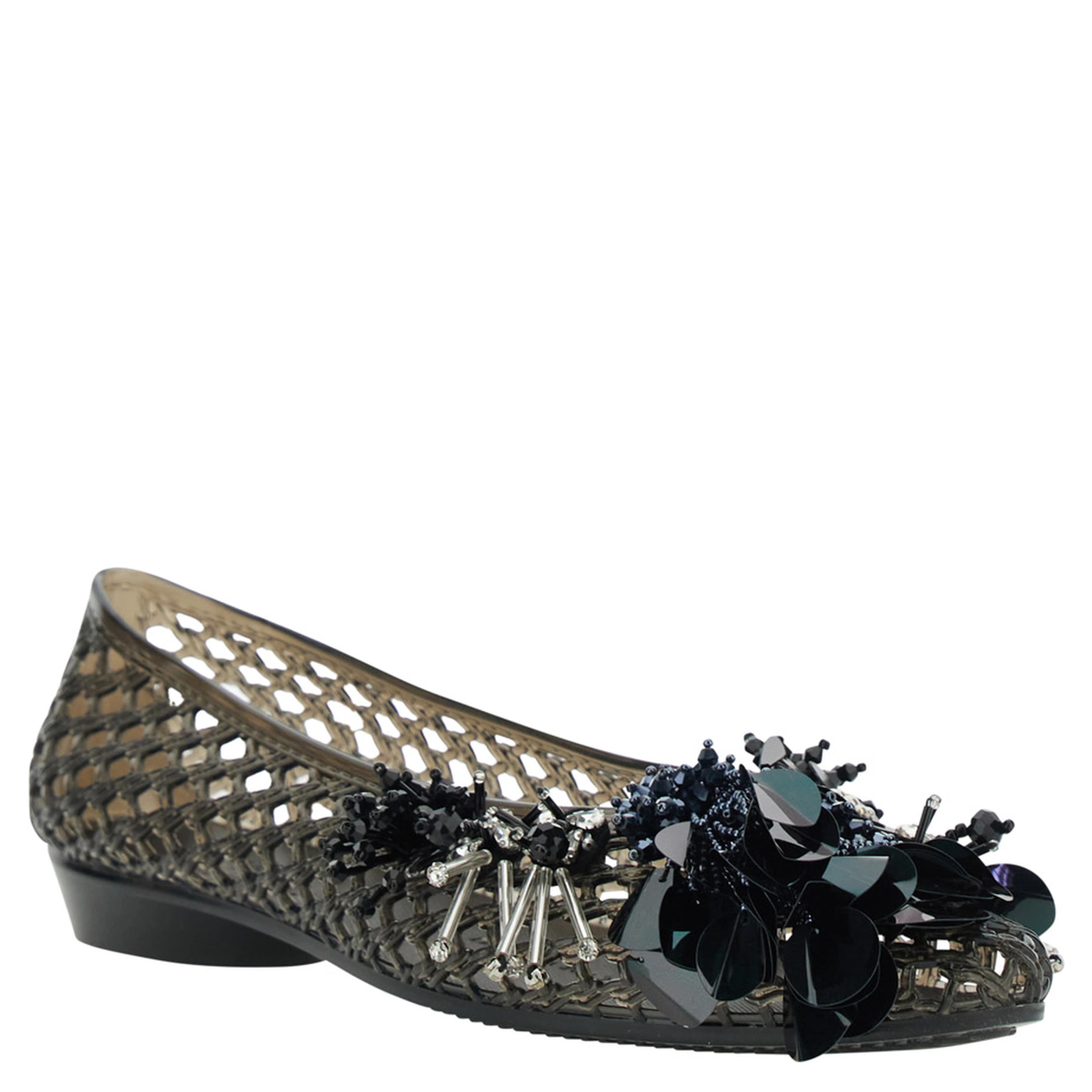 Glam Jelly Black Ballet shoes with Rhinestone Details on the Front in Tech Fabric Women