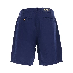 Blue Bermuda with Side Pockets and logo patch on the back in Linen and Cotton Blend Men