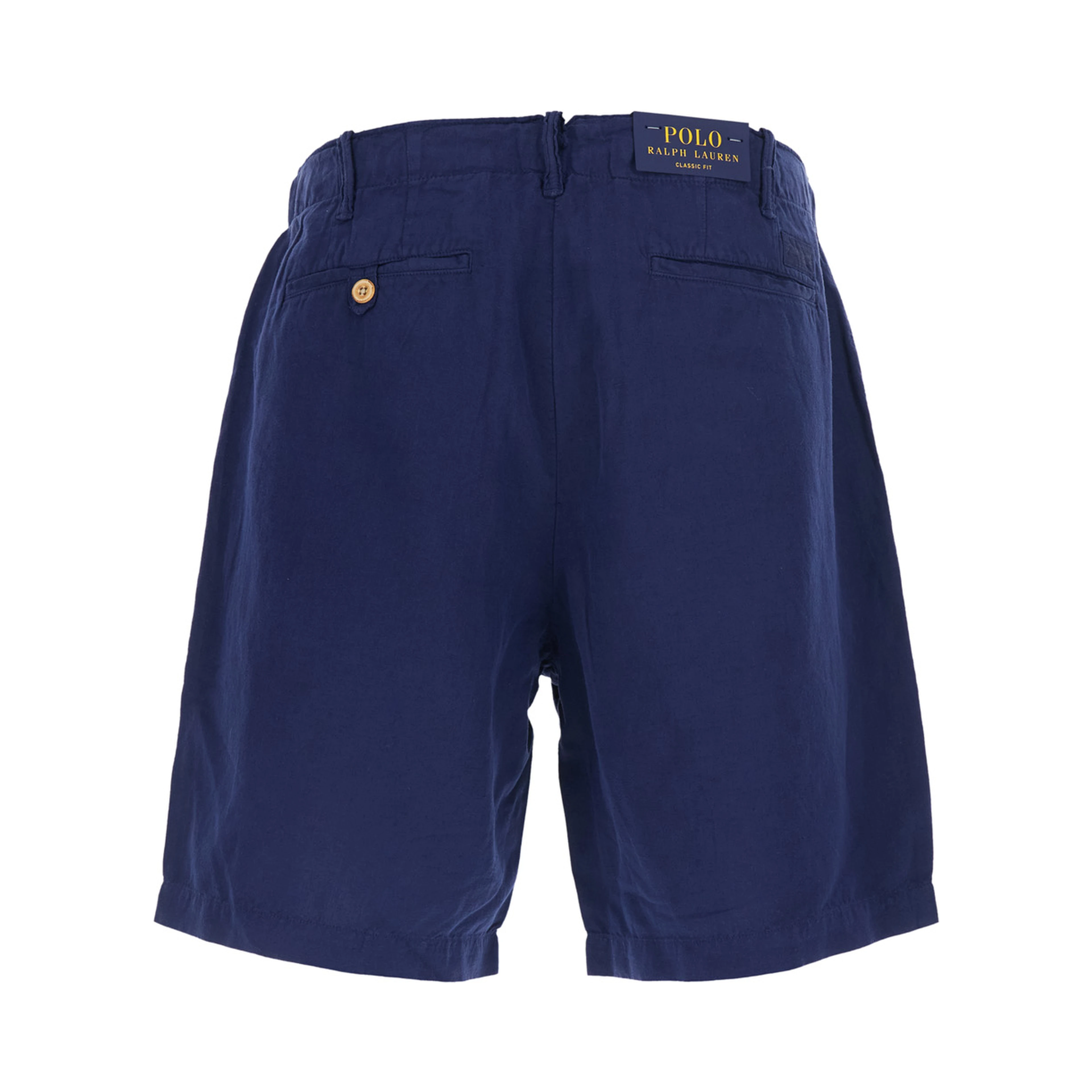 Blue Bermuda with Side Pockets and logo patch on the back in Linen and Cotton Blend Men