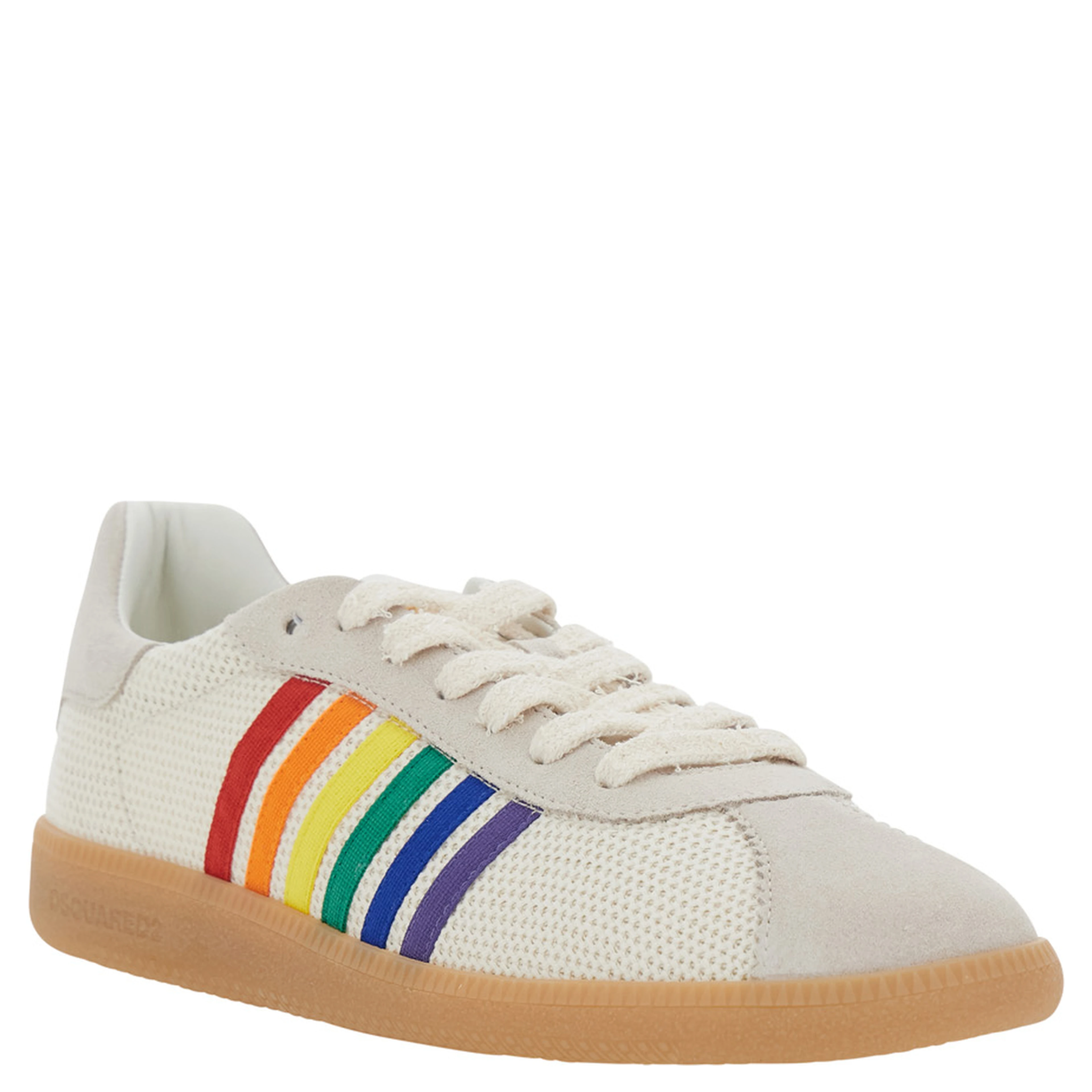 Multicolor Sneaker with Logo Lettering Embroidery on the Tongue and Striped Details on the Side in Leather and Fabric for Men