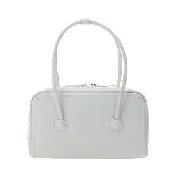 Soft Boston White Small Shoulder Bag with Logo Lettering on the Front in Leather for Women