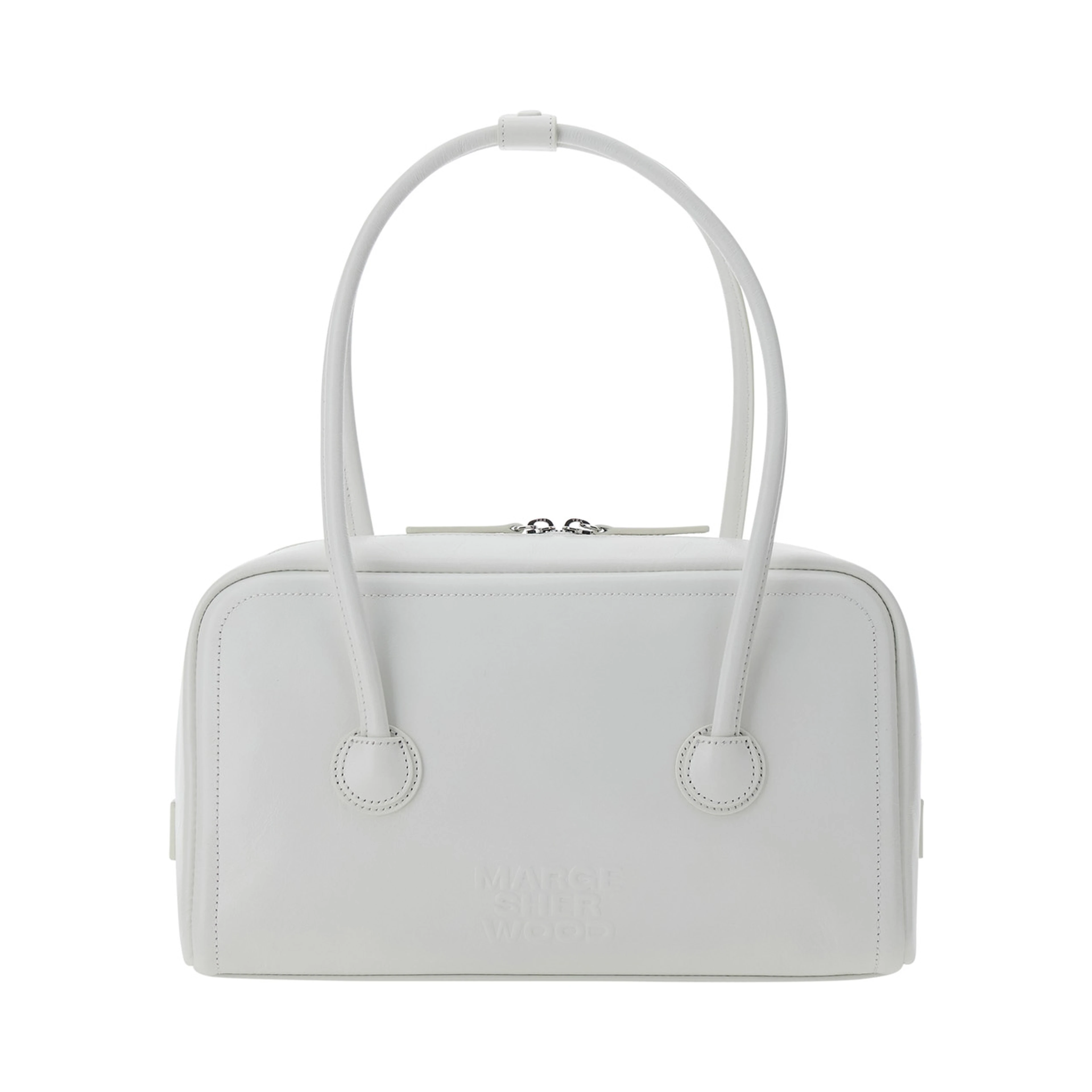 Soft Boston White Small Shoulder Bag with Logo Lettering on the Front in Leather for Women