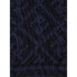 Blue Scarf with FF Motif All-Over in Wool and Silk Blend for Men