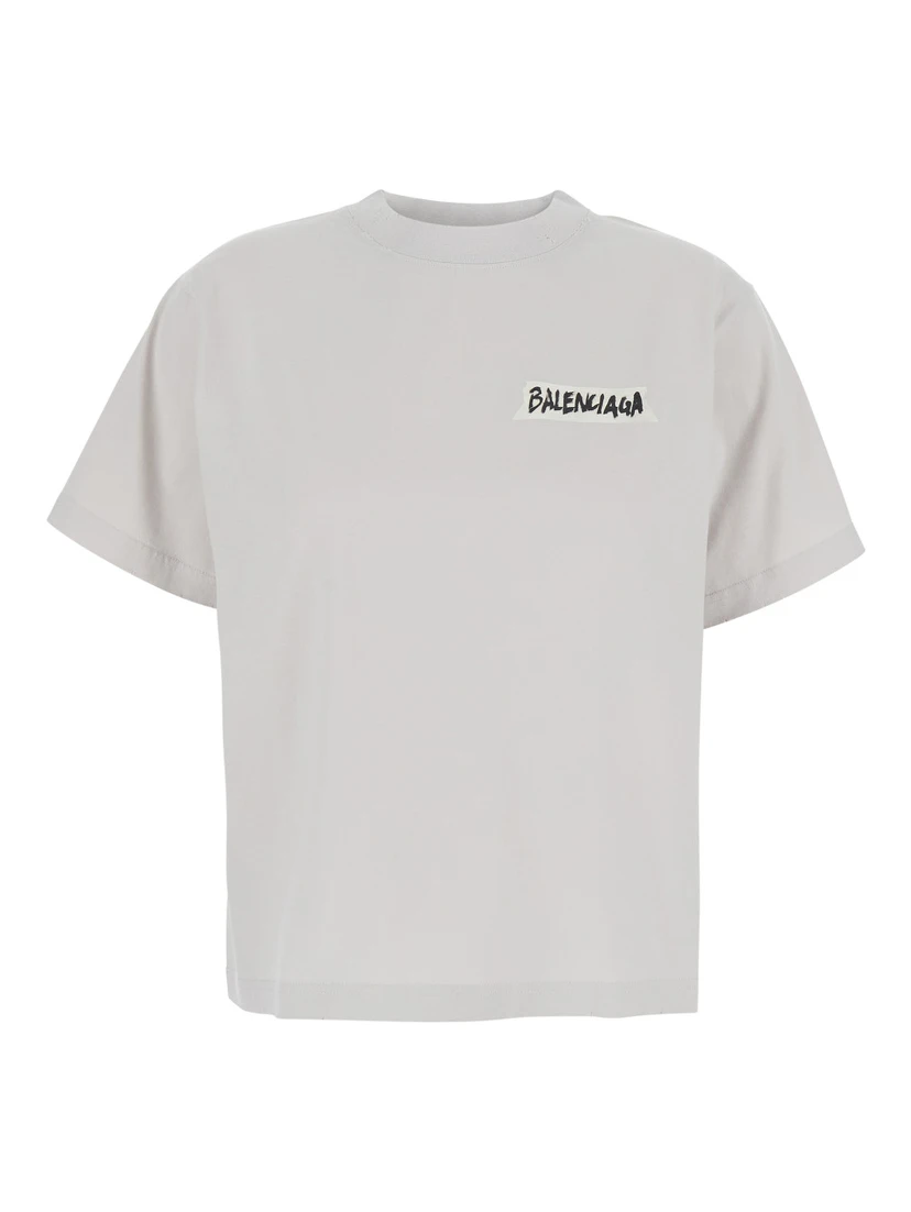 White T-shirt with logo on front and back in Cotton for Women