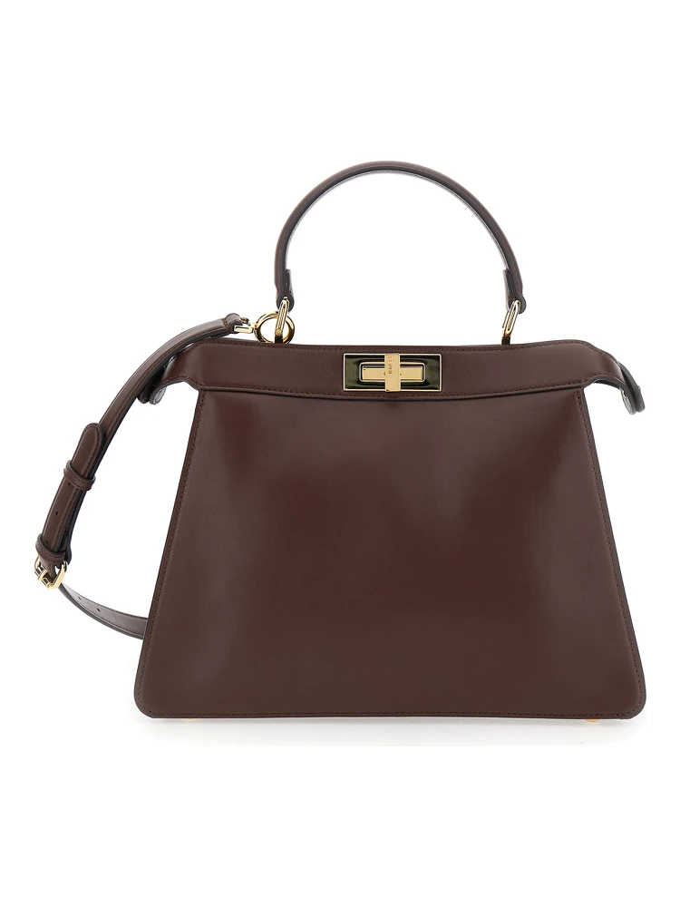 Peekaboo I See You Brown Handbag with Claw Closure and Sequins Embroidery Inside in Leather Woman